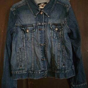 Harley-Davidson Blue Denim Jacket with Orange Embroidery
